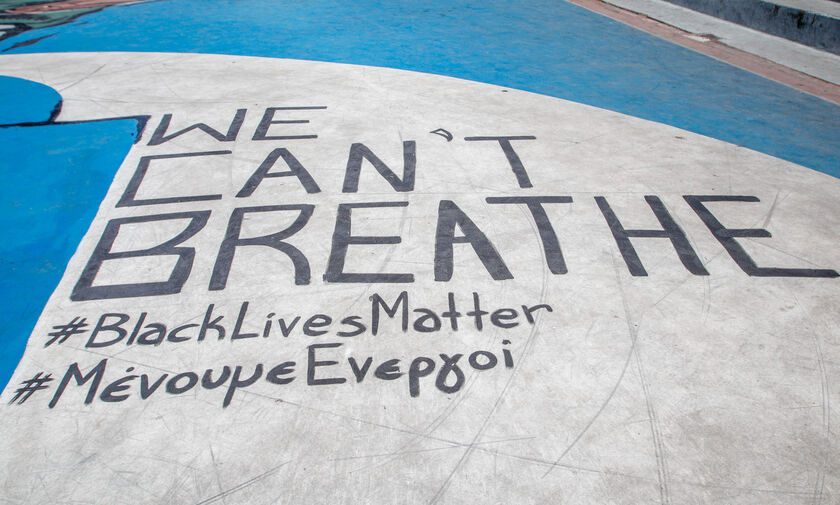 Σύνθημα «we can’t breath» στο γκράφιτι του Γιάννη Αντετοκούνμπο στα Σεπόλια