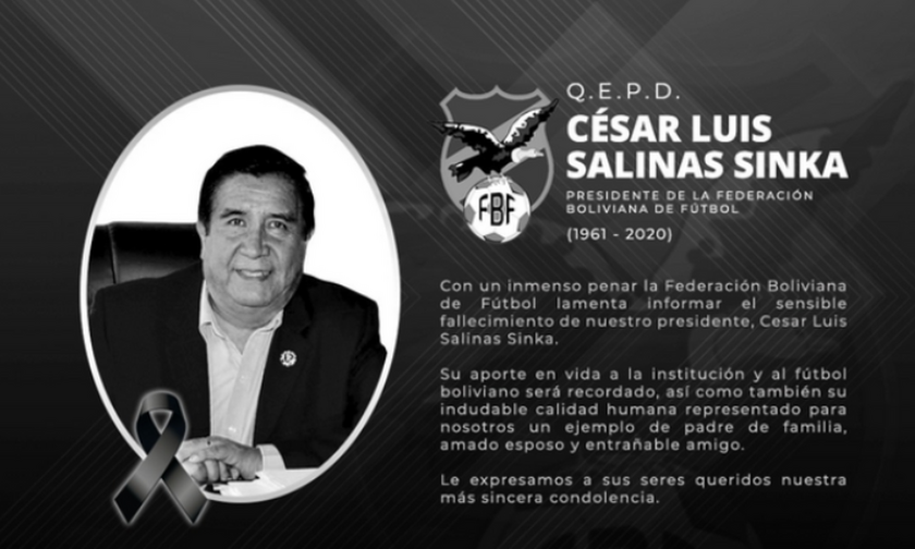 Πέθανε ο πρόεδρος της Βολιβιανής Ποδοσφαιρικής Ομοσπονδίας - Υπέκυψε στον κορονοϊό