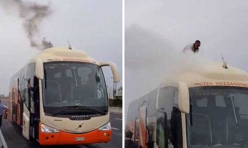 Φωτιά σε λεωφορείο ΚΤΕΛ στην Εθνική Οδό Αθηνών-Λαμίας, σώοι και ασφαλείς οι 29 επιβάτες (vid)