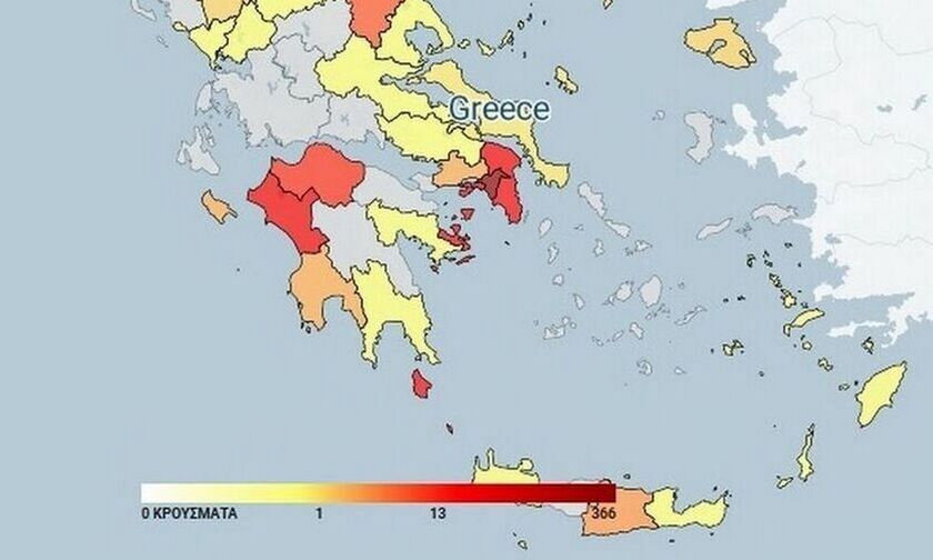 Κατανομή κρουσμάτων κορονοϊού (14/9): Στα 102 στην Αττική