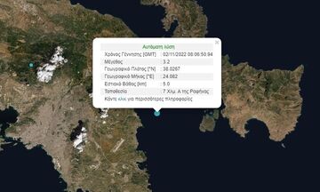 Σεισμός 3,2 Ρίχτερ ανατολικά της Ραφήνας 