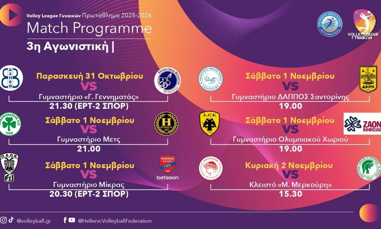Volley League Γυναικών: Συνέχεια με την 3η αγωνιστική