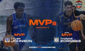 Elite League: MVP της 5ης αγωνιστικής ο Τζόνσον, MVP Next Gen ο Ζορμπάς