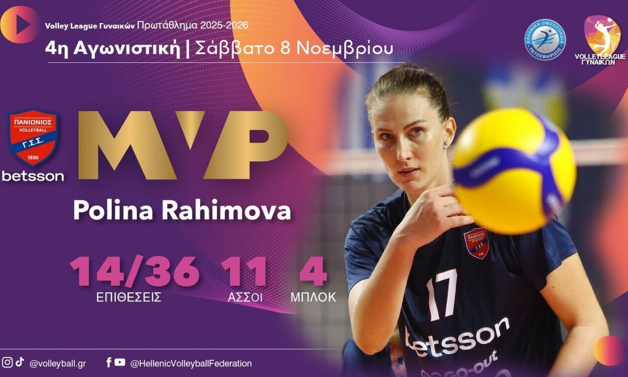 Volley League Γυναικών: MVP της αγωνιστικής η Ραχίμοβα
