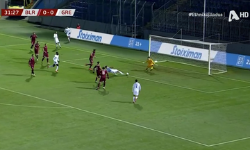 Λευκορωσία - Ελλάδα: Ο Μασούρας έστειλε την μπάλα στο δοκάρι από ευνοϊκή θέση (vid)