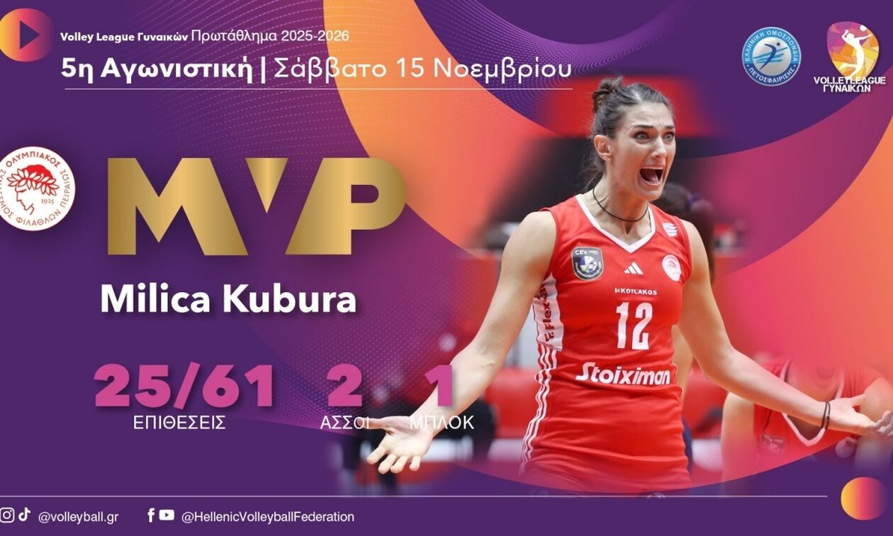 Volley League Γυναικών: MVP της αγωνιστικής η Κούμπουρα 