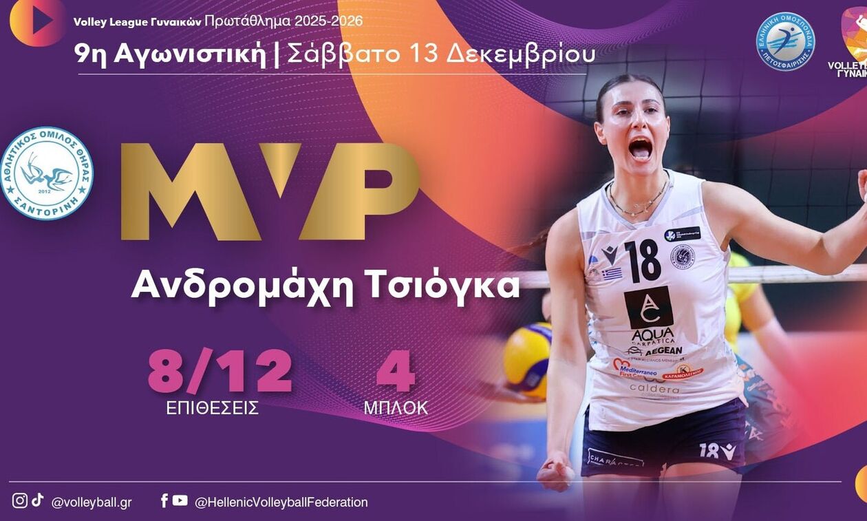 Volley League Γυναικών: Η Τσιόγκα αναδείχθηκε ΜVP της 9ης αγωνιστικής 
