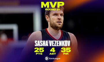 Euroleague: MVP της αγωνιστικής ο Σάσα Βεζένκοφ - Μπροστά του μόνο ο Λάρκιν (vid)