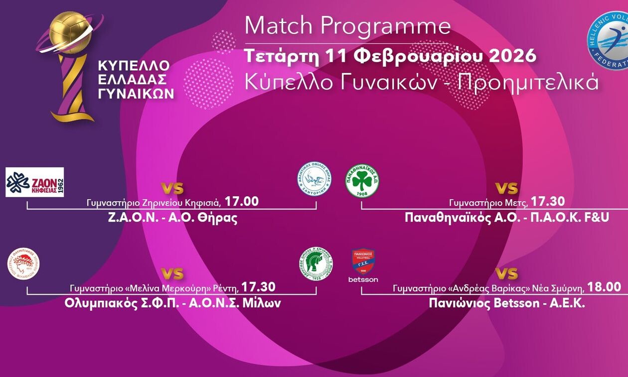 Κύπελλο Γυναικών: Το πρόγραμμα των προημιτελικών