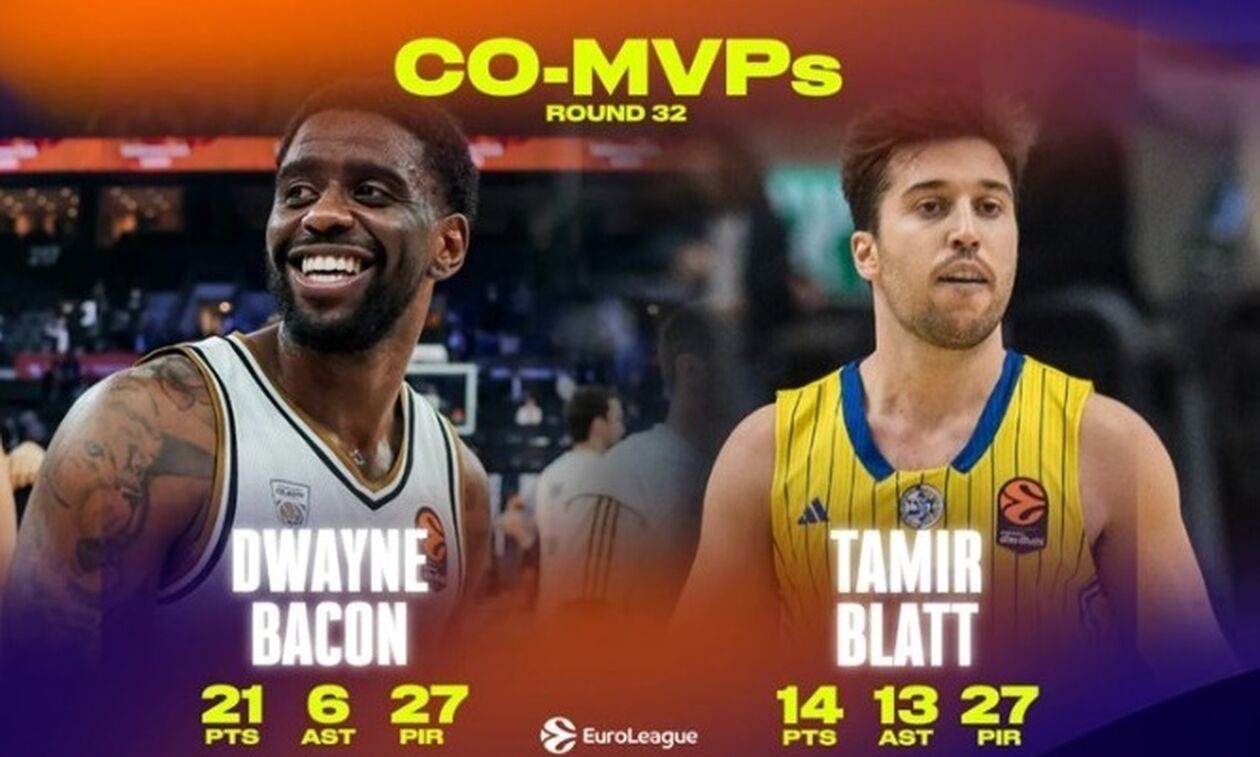 EuroLeague: ΜVP της 32ης αγωνιστικής οι Μπέικον και Μπλατ