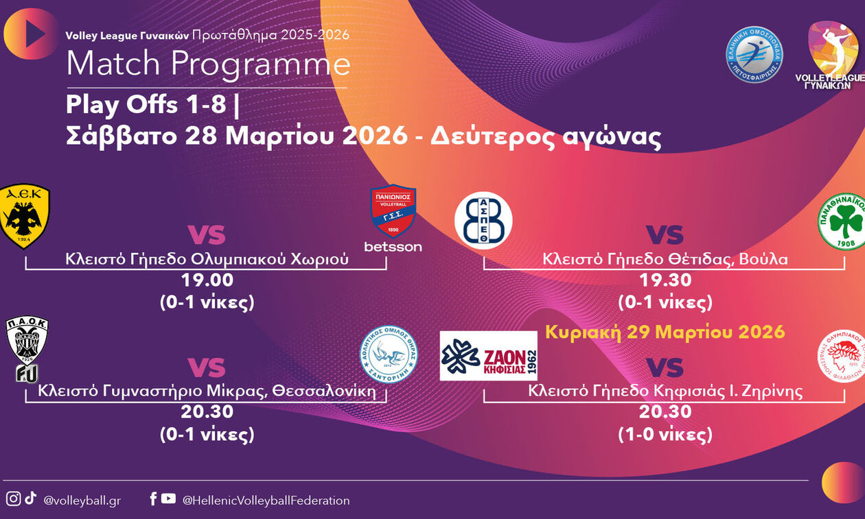 Volley League Γυναικών: Συνέχεια με τους δεύτερους αγώνες των playoffs 